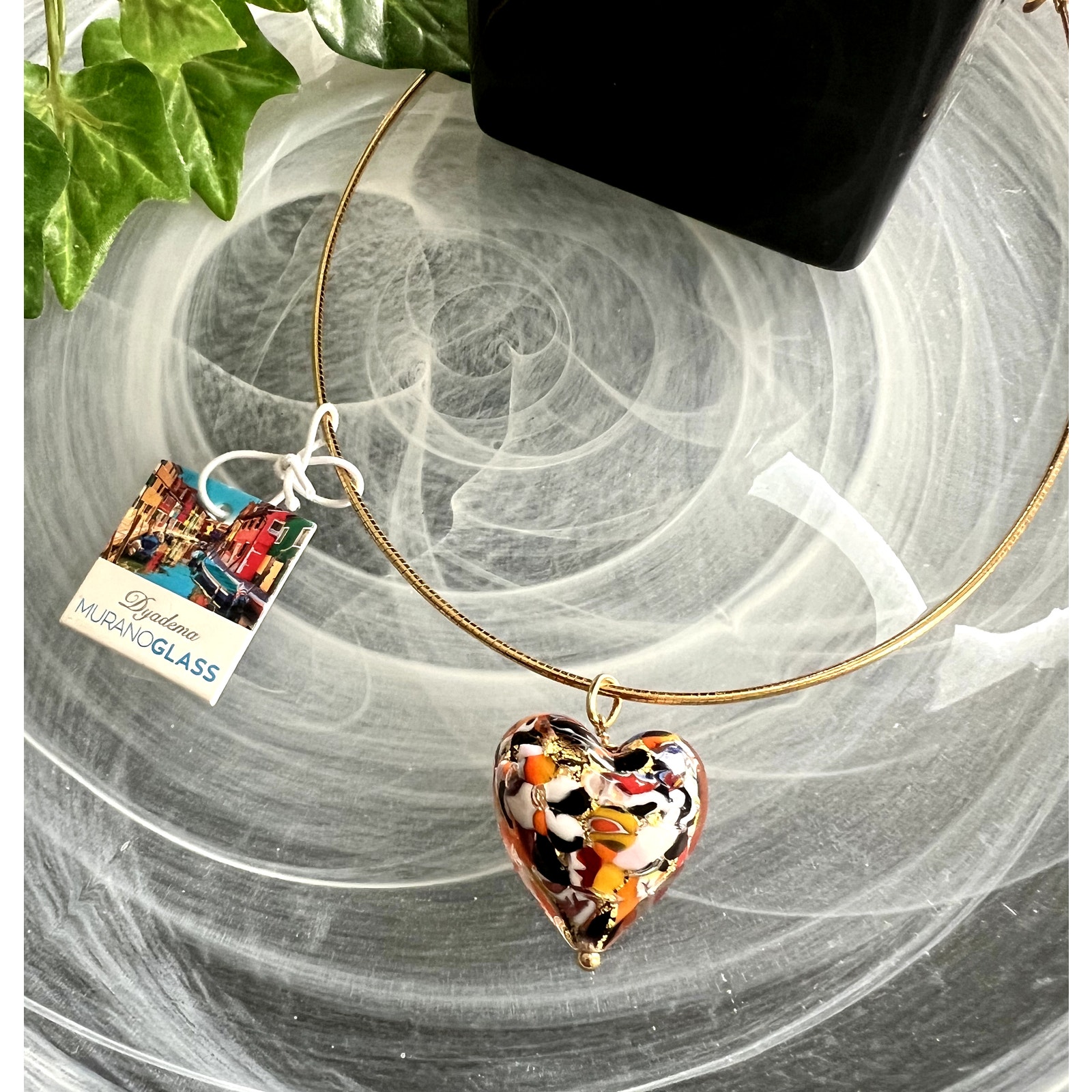 Dyadema Murano Glass Valentines Multi-Colored Heart Necklace 49$